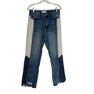 VERVET BY FLYING MONKEY Two-Tone Blue and Light Gray Straight Leg Jeans